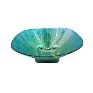 IL Quadrifoglio Italy Green Silver Hand Decorated Glitter Glazed Glass 8" Bowl
